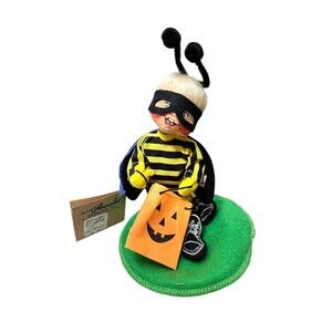 Vintage 1998 Annalee Halloween 7" Bumblebee Kid Doll w/ Mask & Pumpkin Bag+ Tags